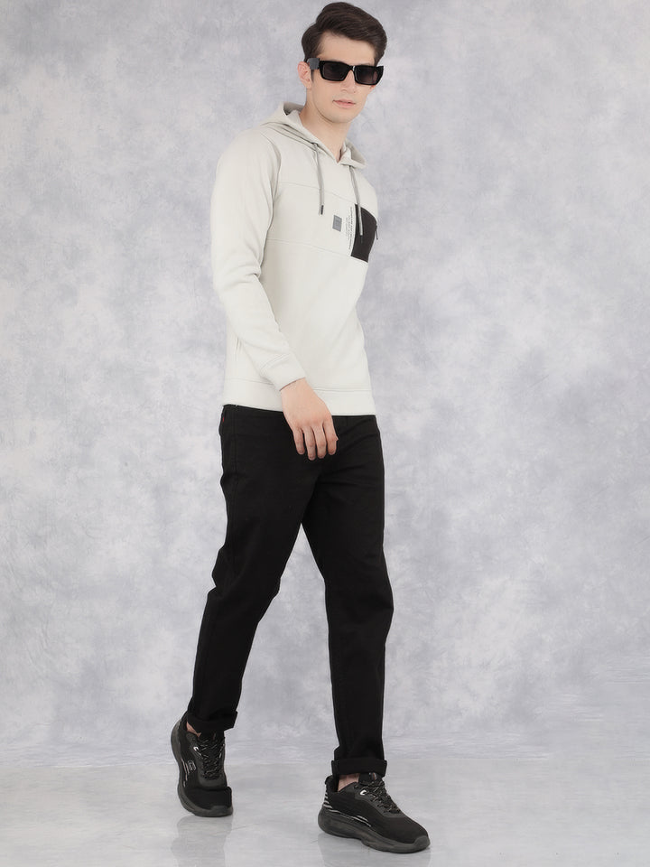 Grey Color-Blocked Hooded Neck Sweatshirt-Men Sweatshirts-Crimsoune Club