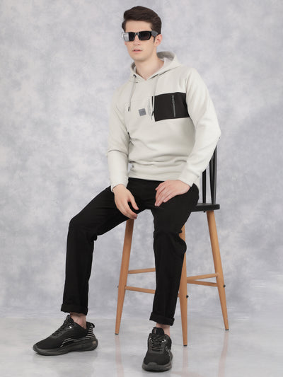 Grey Color-Blocked Hooded Neck Sweatshirt-Men Sweatshirts-Crimsoune Club