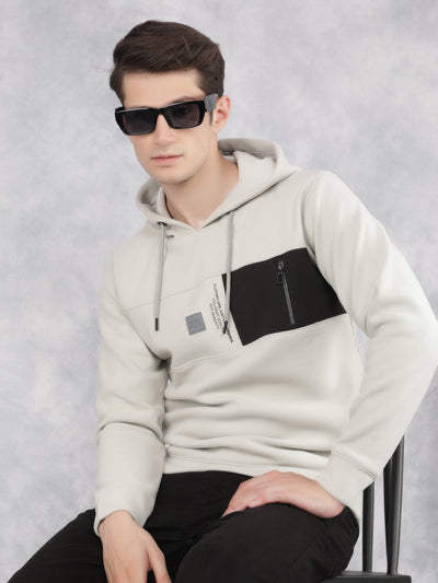 Grey Color-Blocked Hooded Neck Sweatshirt-Men Sweatshirts-Crimsoune Club