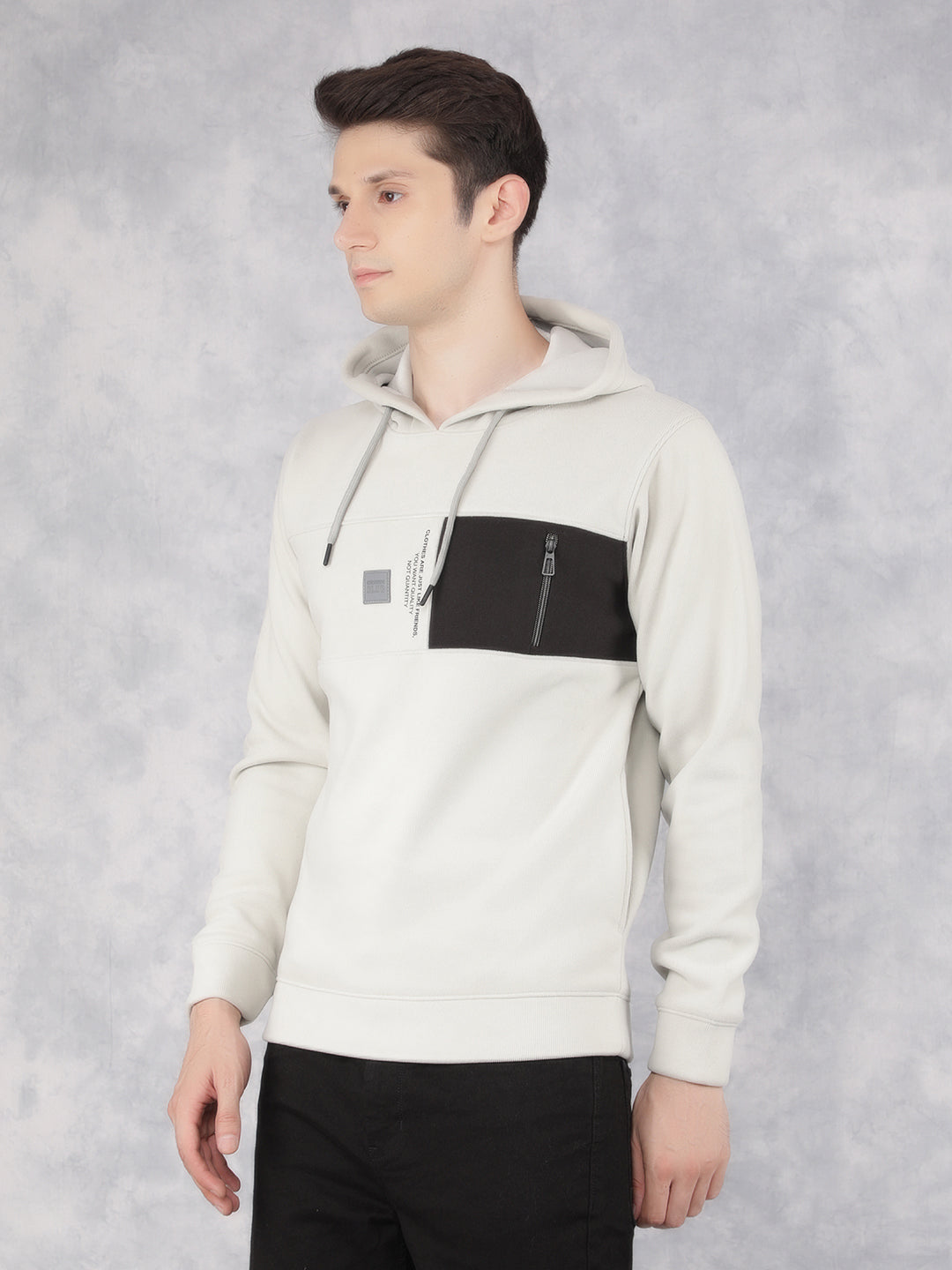 Grey Color-Blocked Hooded Neck Sweatshirt-Men Sweatshirts-Crimsoune Club