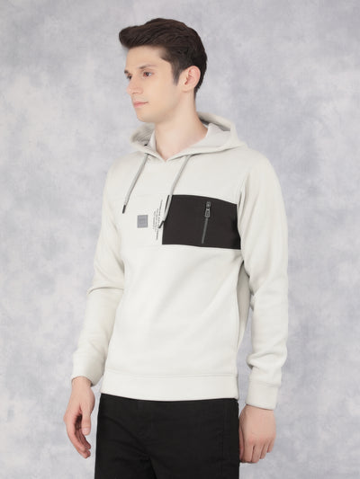Grey Color-Blocked Hooded Neck Sweatshirt-Men Sweatshirts-Crimsoune Club