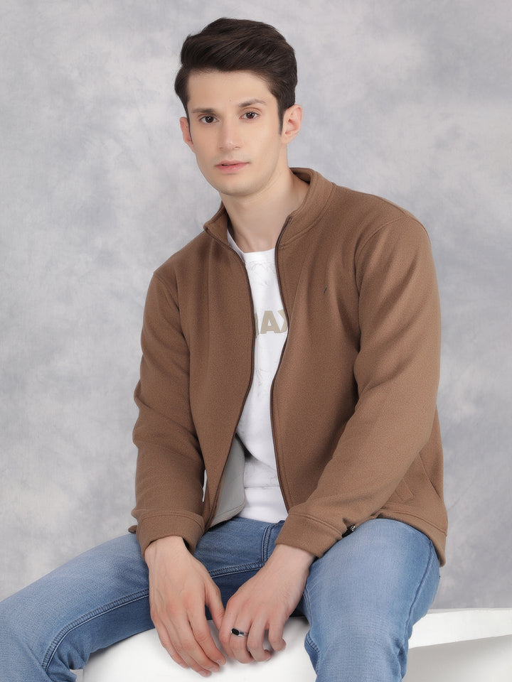 Brown Textured Print Sweatshirt-Men Sweatshirts-Crimsoune Club