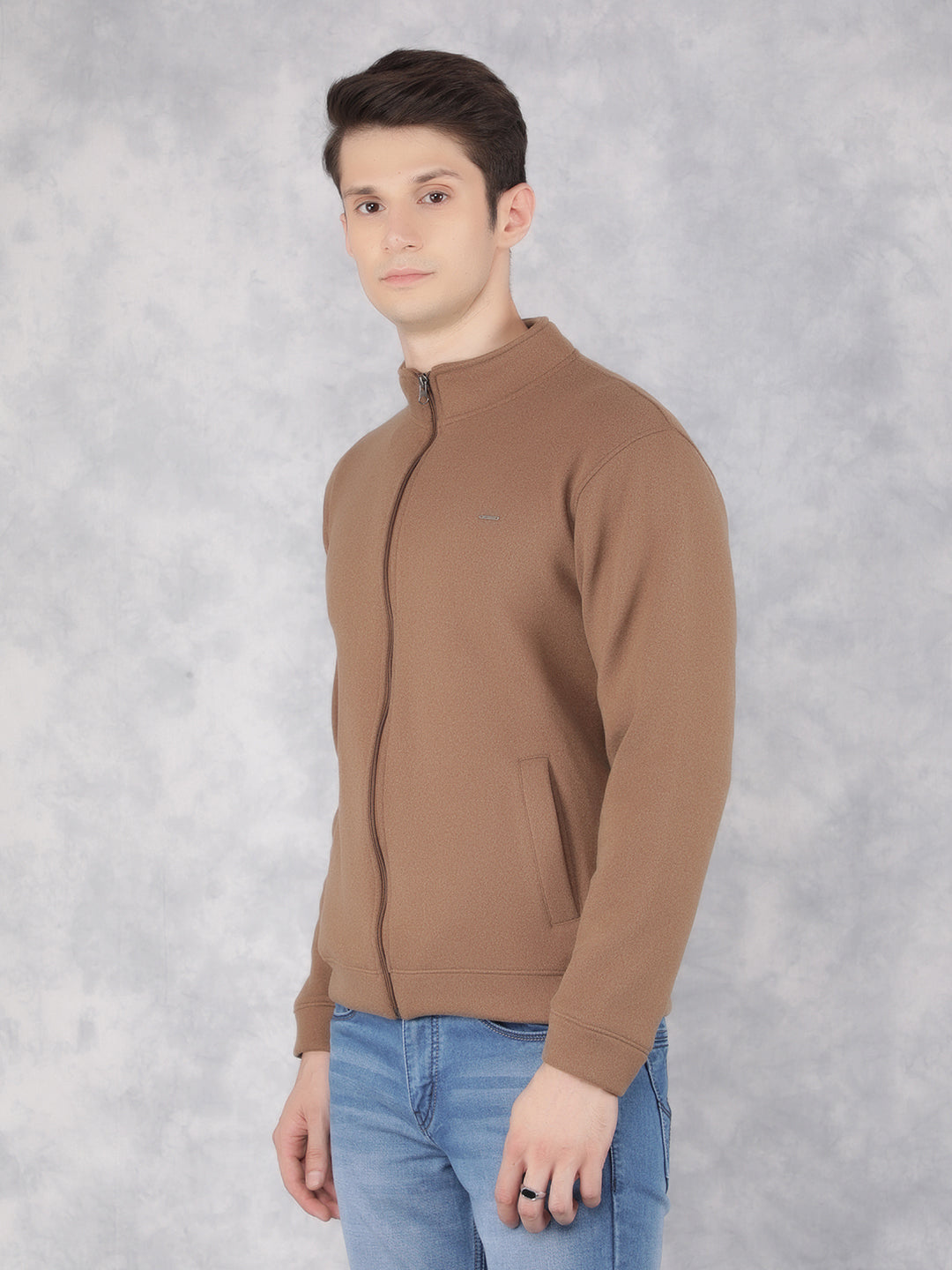 Brown Textured Print Sweatshirt-Men Sweatshirts-Crimsoune Club