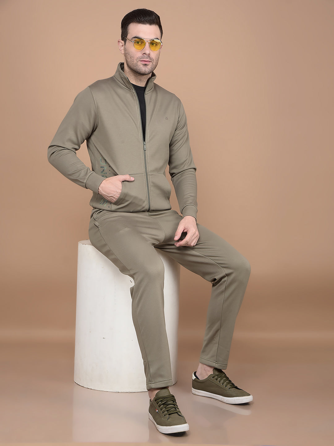 Olive High Neck Tracksuit-Men Track-Suits-Crimsoune Club