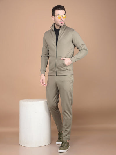 Olive High Neck Tracksuit-Men Track-Suits-Crimsoune Club
