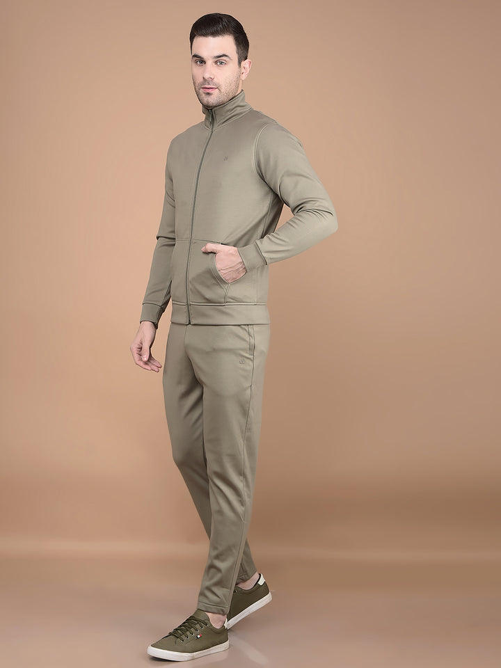 Olive High Neck Tracksuit-Men Track-Suits-Crimsoune Club