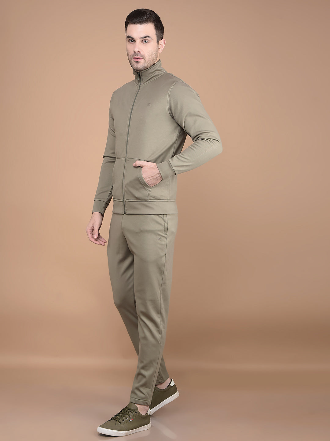 Olive High Neck Tracksuit-Men Track-Suits-Crimsoune Club