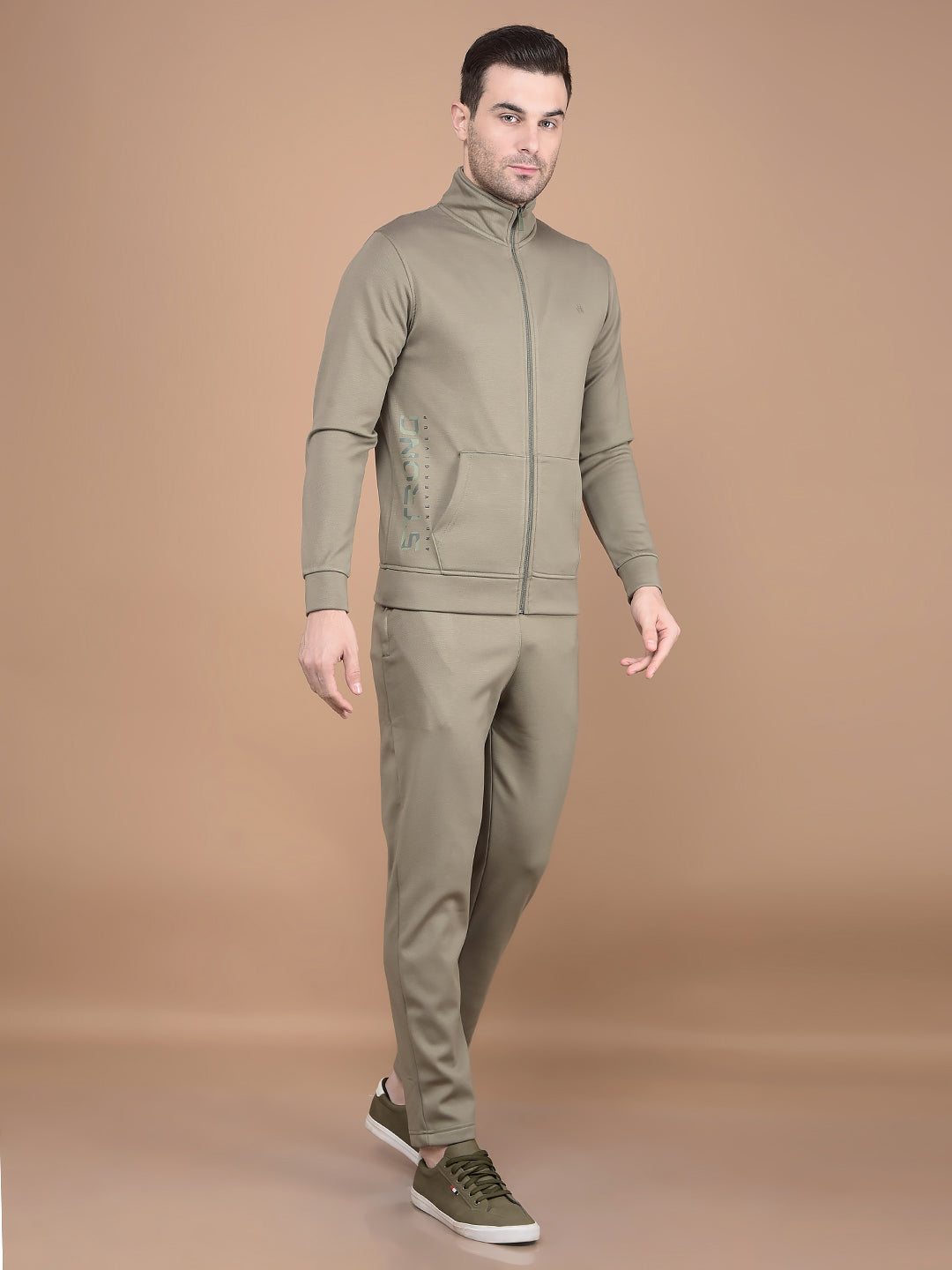 Olive High Neck Tracksuit-Men Track-Suits-Crimsoune Club