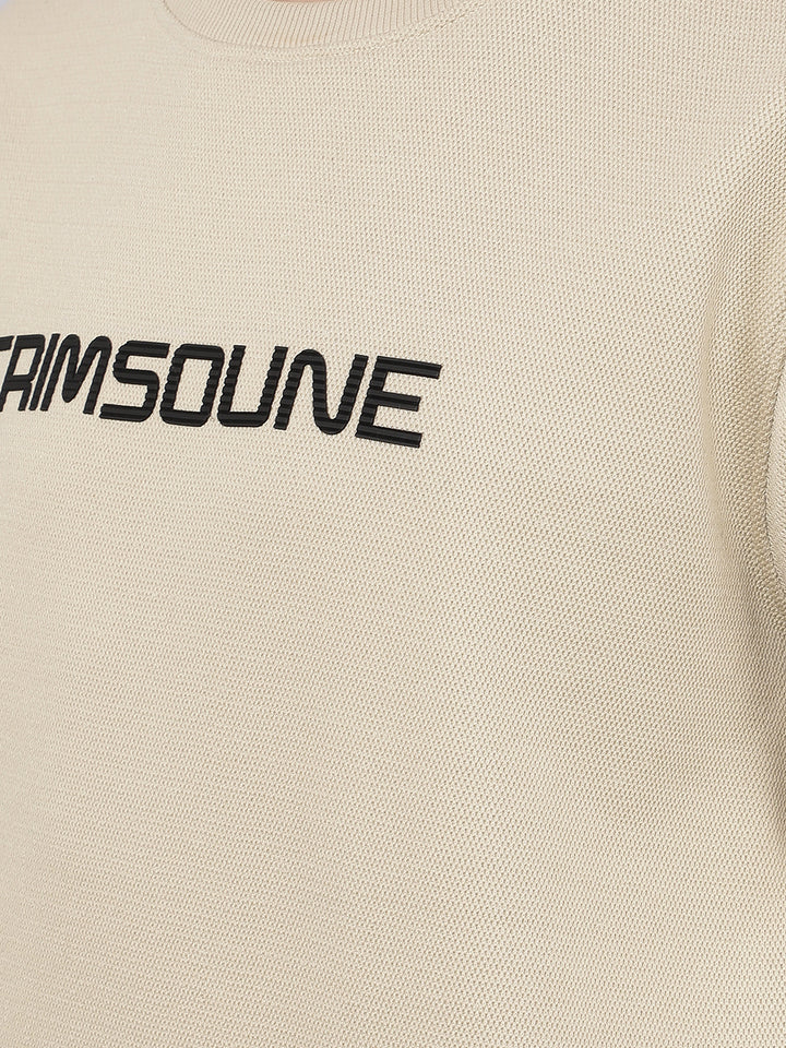 Beige Typographic Print Sweatshirt-Men Sweatshirts-Crimsoune Club