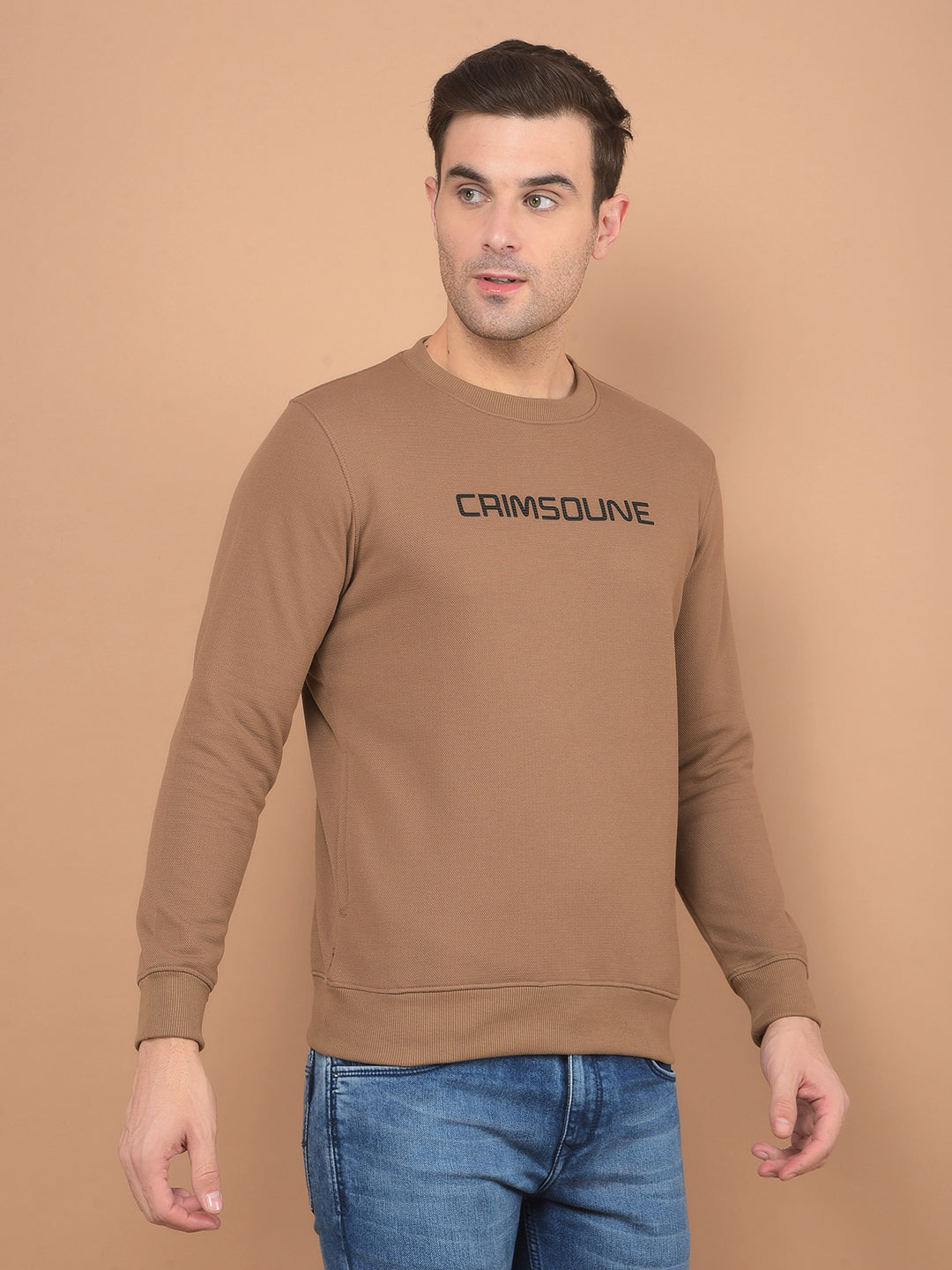 Brown Typographic Print Sweatshirt-Men Sweatshirts-Crimsoune Club