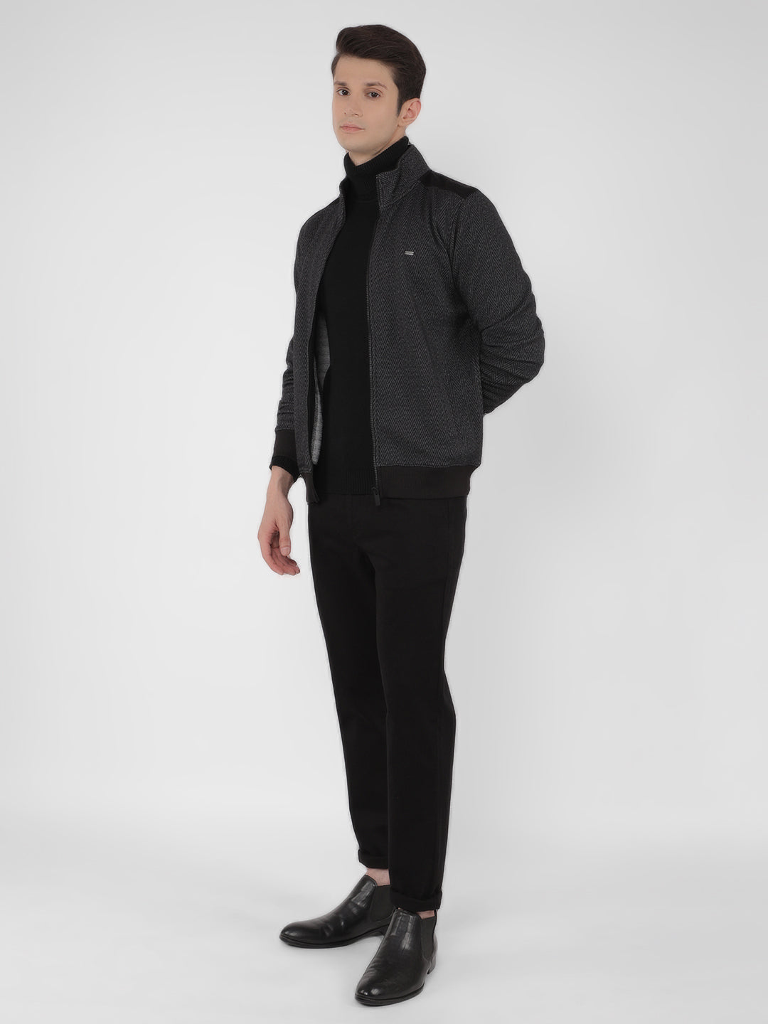 Black Jacquard Sweatshirt-Men Sweatshirts-Crimsoune Club