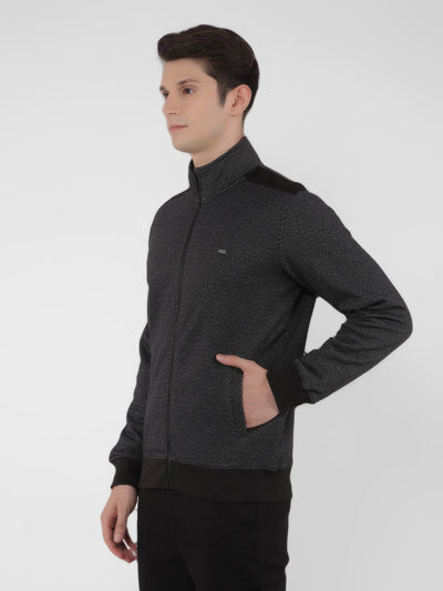 Black Jacquard Sweatshirt-Men Sweatshirts-Crimsoune Club