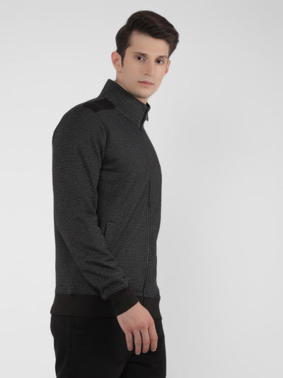 Black Jacquard Sweatshirt-Men Sweatshirts-Crimsoune Club
