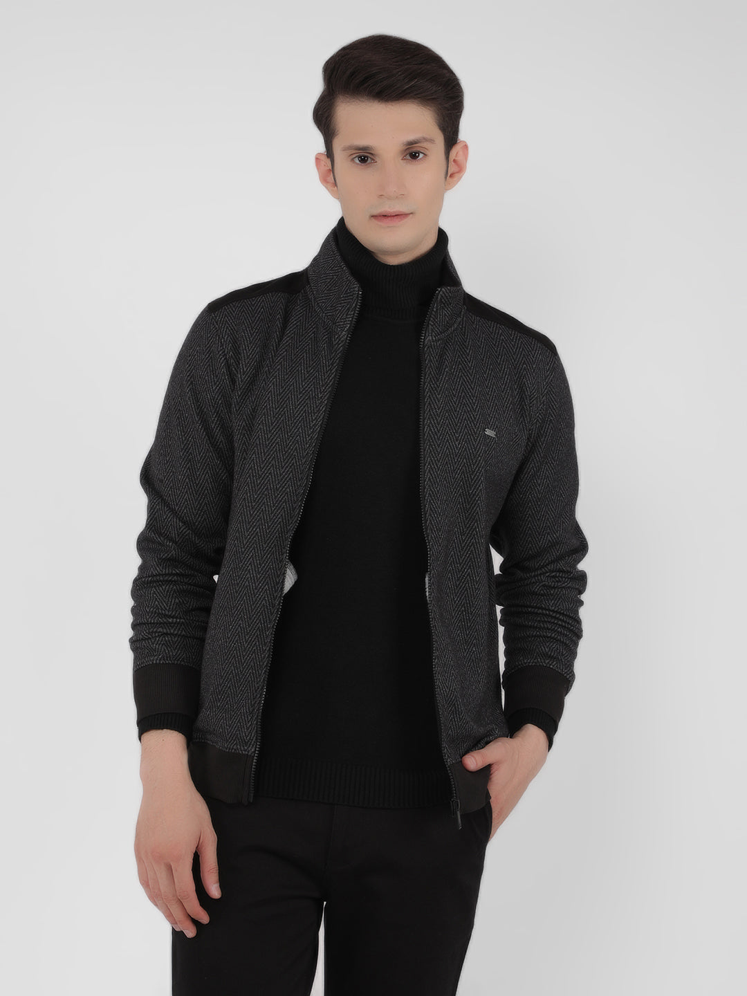 Black Jacquard Sweatshirt-Men Sweatshirts-Crimsoune Club