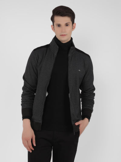Black Jacquard Sweatshirt-Men Sweatshirts-Crimsoune Club