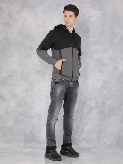 Black Color-Blocked Hooded Neck Sweatshirt-Men Sweatshirts-Crimsoune Club
