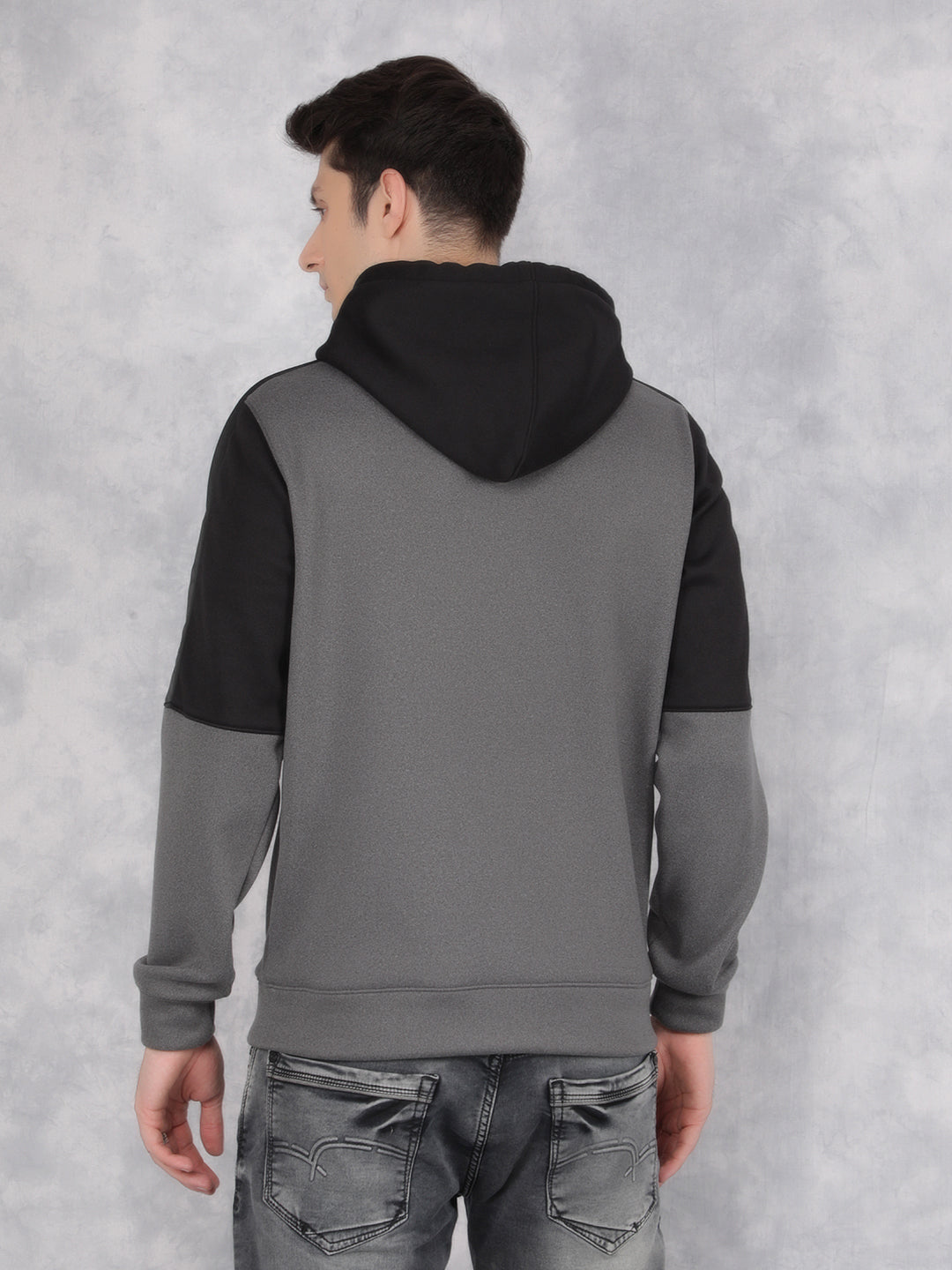 Black Color-Blocked Hooded Neck Sweatshirt-Men Sweatshirts-Crimsoune Club