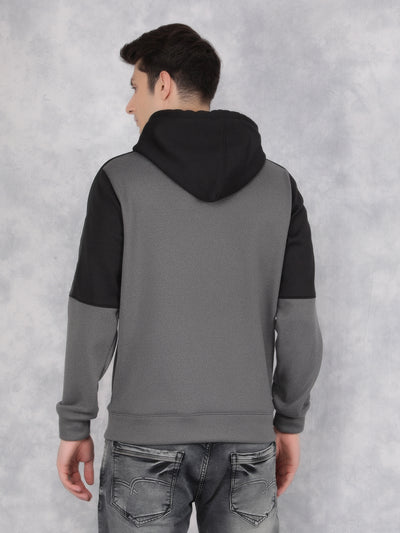 Black Color-Blocked Hooded Neck Sweatshirt-Men Sweatshirts-Crimsoune Club