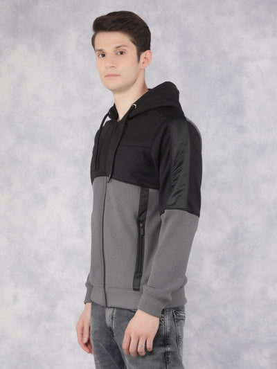 Black Color-Blocked Hooded Neck Sweatshirt-Men Sweatshirts-Crimsoune Club
