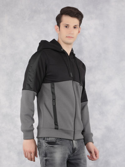 Black Color-Blocked Hooded Neck Sweatshirt-Men Sweatshirts-Crimsoune Club