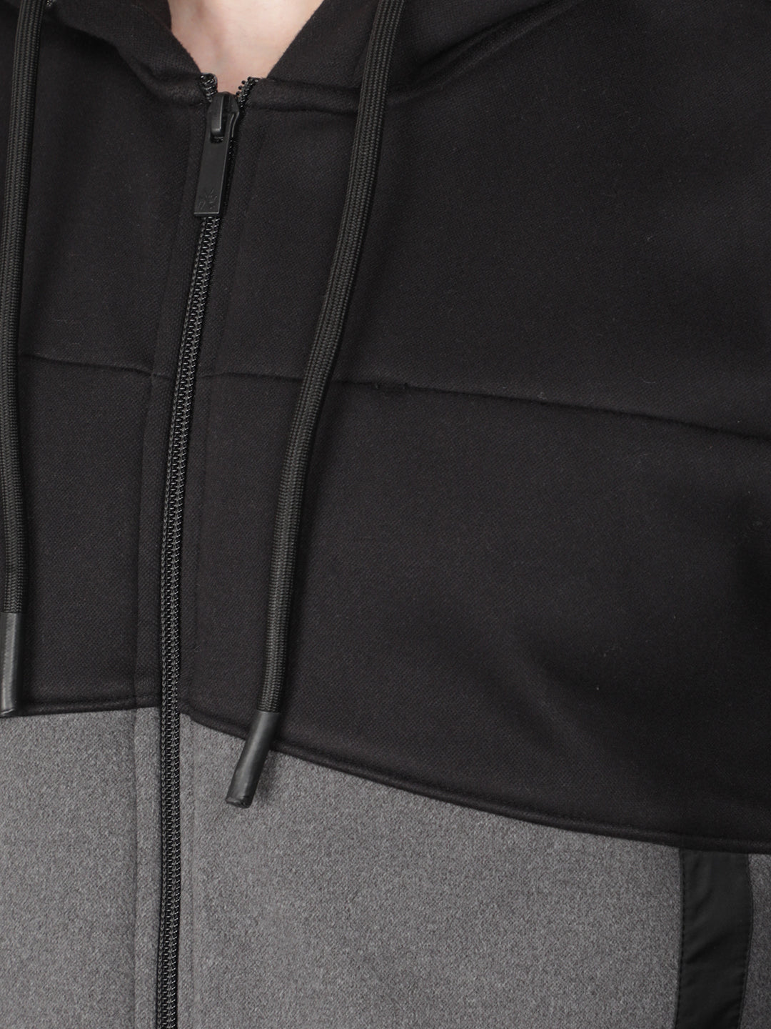 Black Color-Blocked Hooded Neck Sweatshirt-Men Sweatshirts-Crimsoune Club