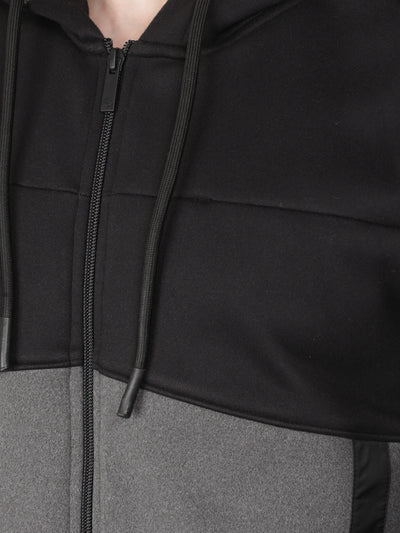 Black Color-Blocked Hooded Neck Sweatshirt-Men Sweatshirts-Crimsoune Club