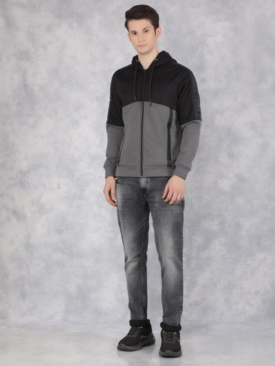 Black Color-Blocked Hooded Neck Sweatshirt-Men Sweatshirts-Crimsoune Club