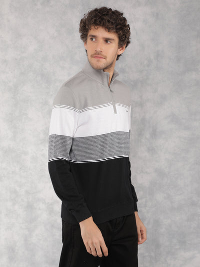 Grey Color Blocked Sweatshirt-Men Sweatshirts-Crimsoune Club