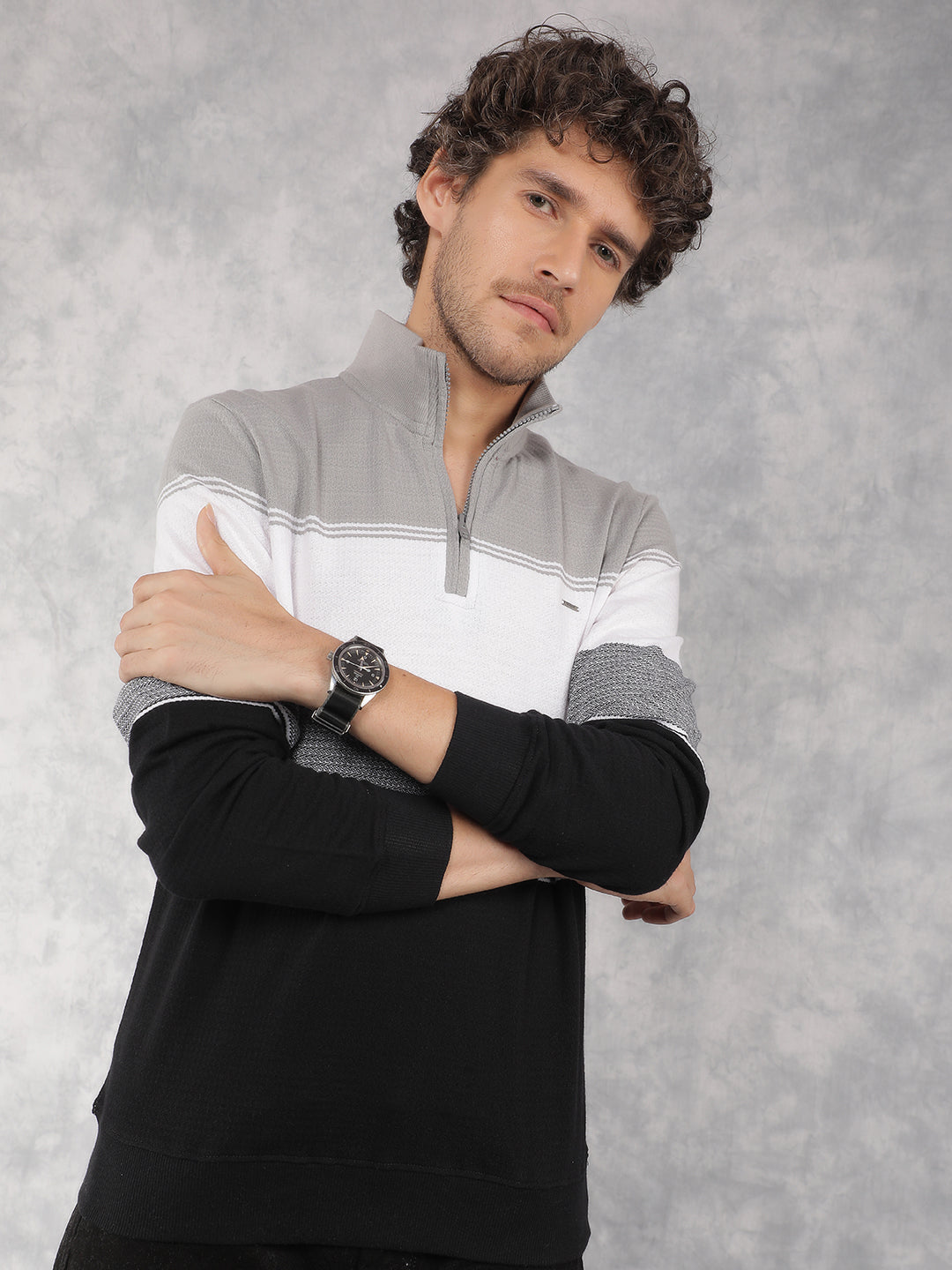 Grey Color Blocked Sweatshirt-Men Sweatshirts-Crimsoune Club