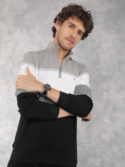 Grey Color Blocked Sweatshirt-Men Sweatshirts-Crimsoune Club