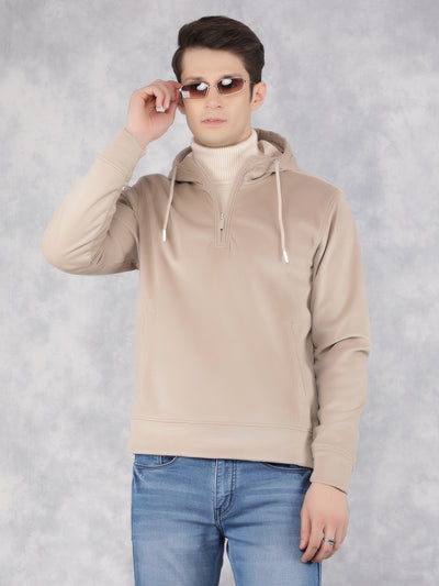 Beige Knitted Hooded Neck Sweatshirt-Men Sweatshirts-Crimsoune Club