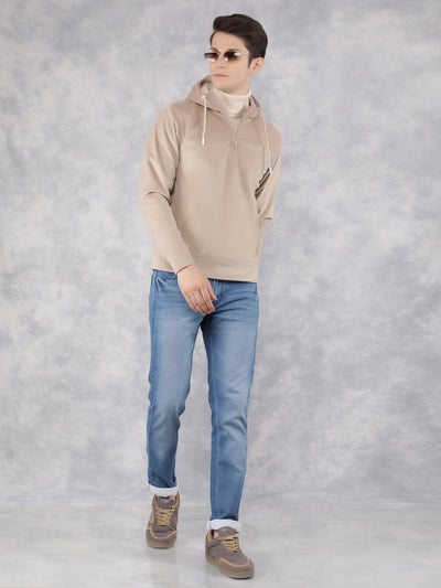 Beige Knitted Hooded Neck Sweatshirt-Men Sweatshirts-Crimsoune Club