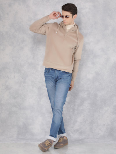 Beige Knitted Hooded Neck Sweatshirt-Men Sweatshirts-Crimsoune Club