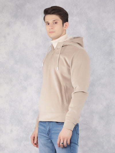 Beige Knitted Hooded Neck Sweatshirt-Men Sweatshirts-Crimsoune Club