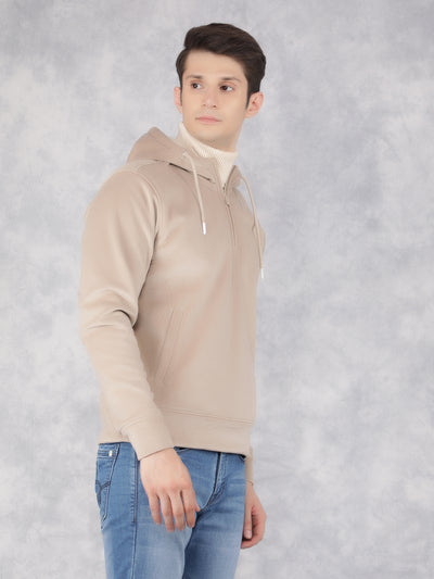 Beige Knitted Hooded Neck Sweatshirt-Men Sweatshirts-Crimsoune Club