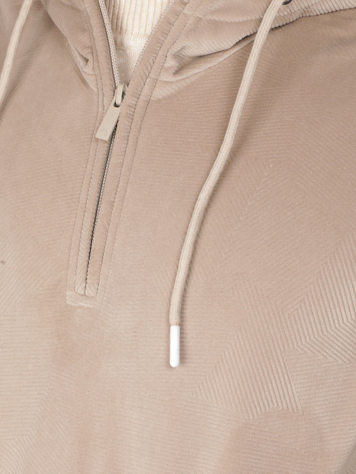Beige Knitted Hooded Neck Sweatshirt-Men Sweatshirts-Crimsoune Club