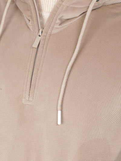 Beige Knitted Hooded Neck Sweatshirt-Men Sweatshirts-Crimsoune Club