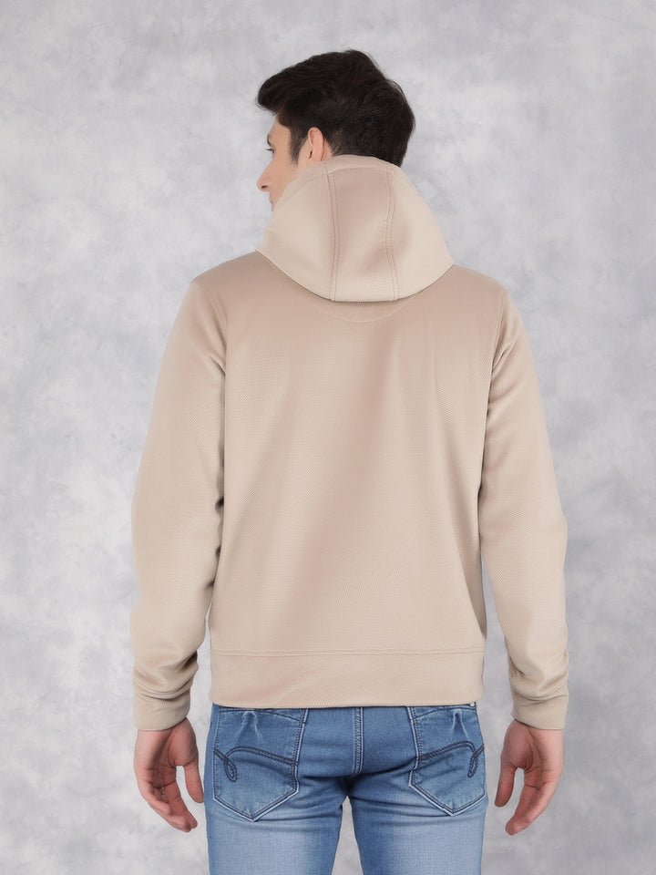 Beige Knitted Hooded Neck Sweatshirt-Men Sweatshirts-Crimsoune Club