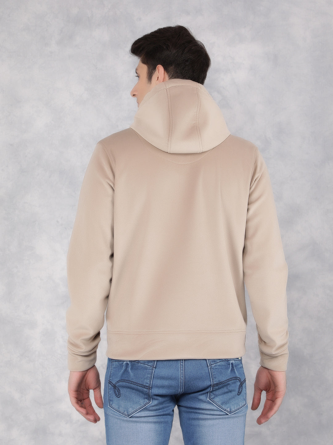 Beige Knitted Hooded Neck Sweatshirt-Men Sweatshirts-Crimsoune Club