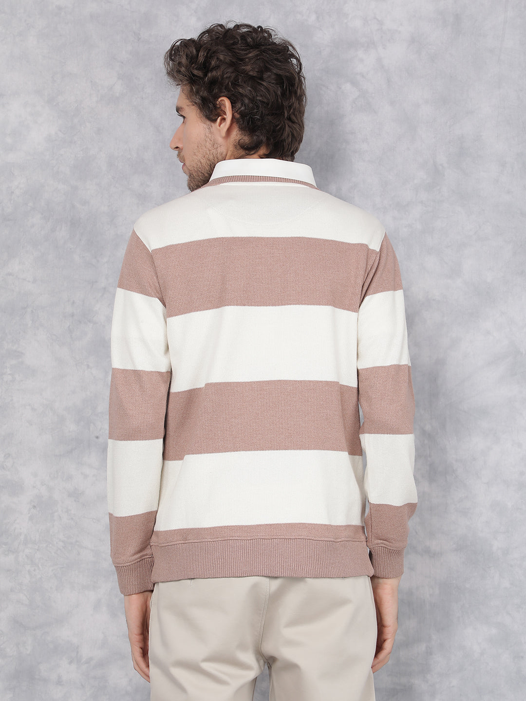 Pink Horizontal Stripes Sweatshirt-Men Sweatshirts-Crimsoune Club