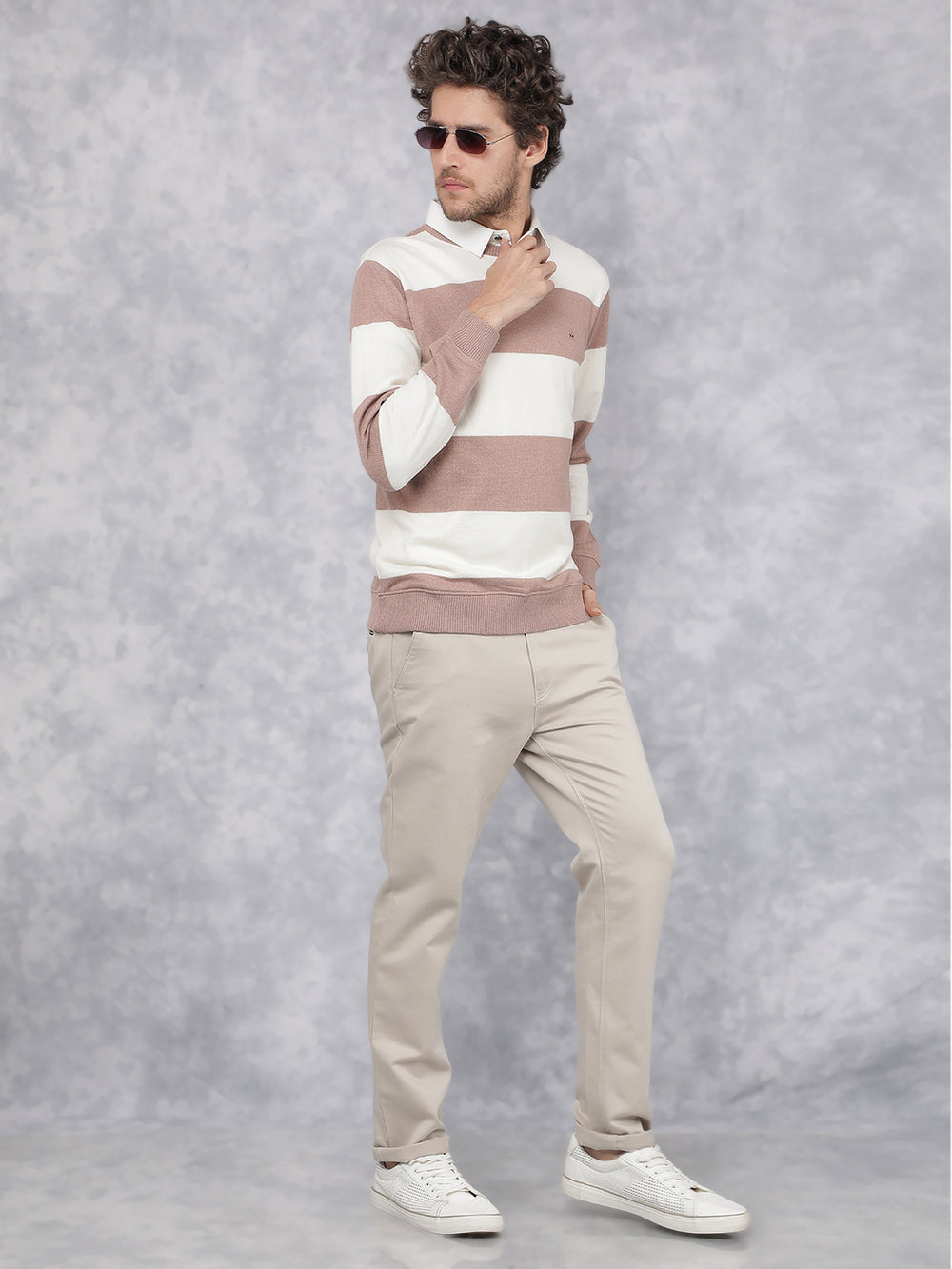 Pink Horizontal Stripes Sweatshirt-Men Sweatshirts-Crimsoune Club