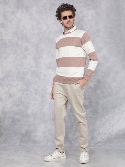 Pink Horizontal Stripes Sweatshirt-Men Sweatshirts-Crimsoune Club