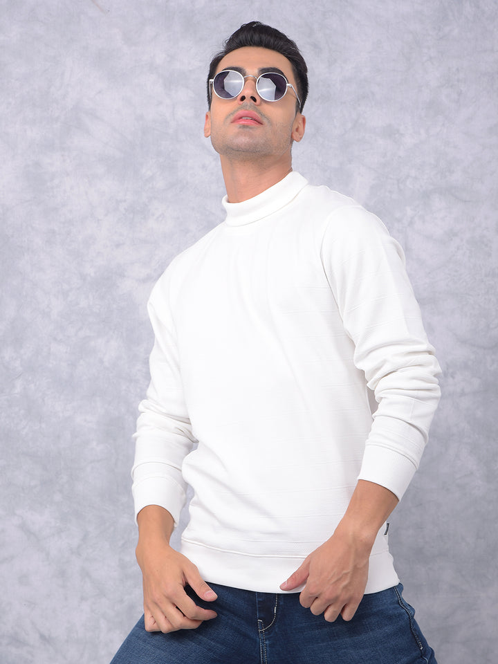 White Turtle Neck Sweatshirt-Men Sweatshirts-Crimsoune Club