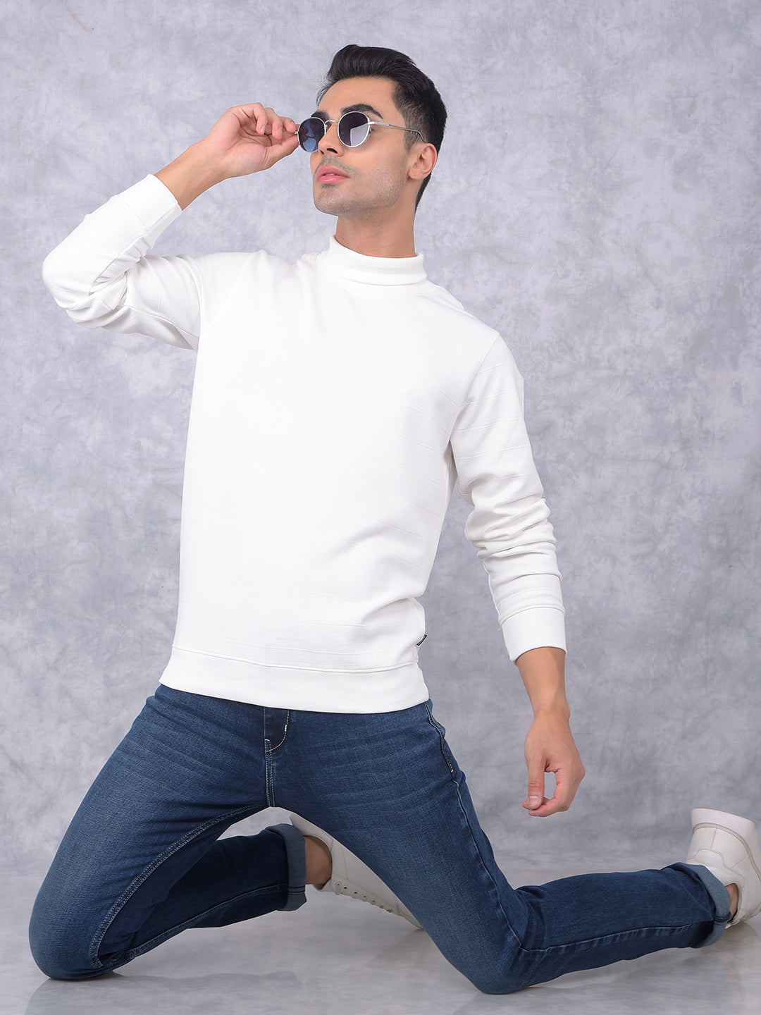 White Turtle Neck Sweatshirt-Men Sweatshirts-Crimsoune Club