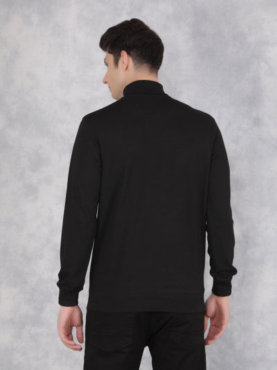 Black Jacquard Turtle Neck Sweatshirt-Men Sweatshirts-Crimsoune Club