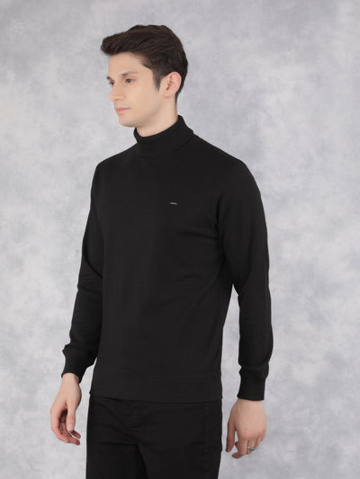 Black Jacquard Turtle Neck Sweatshirt-Men Sweatshirts-Crimsoune Club