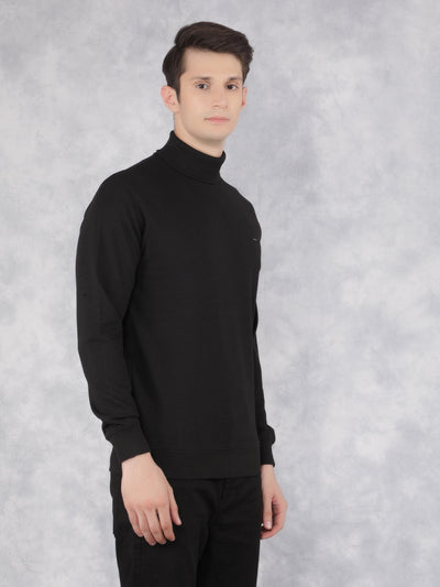 Black Jacquard Turtle Neck Sweatshirt-Men Sweatshirts-Crimsoune Club