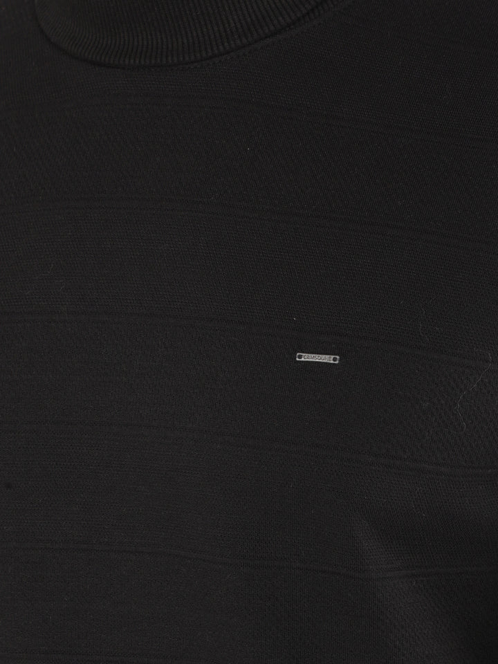 Black Jacquard Turtle Neck Sweatshirt-Men Sweatshirts-Crimsoune Club
