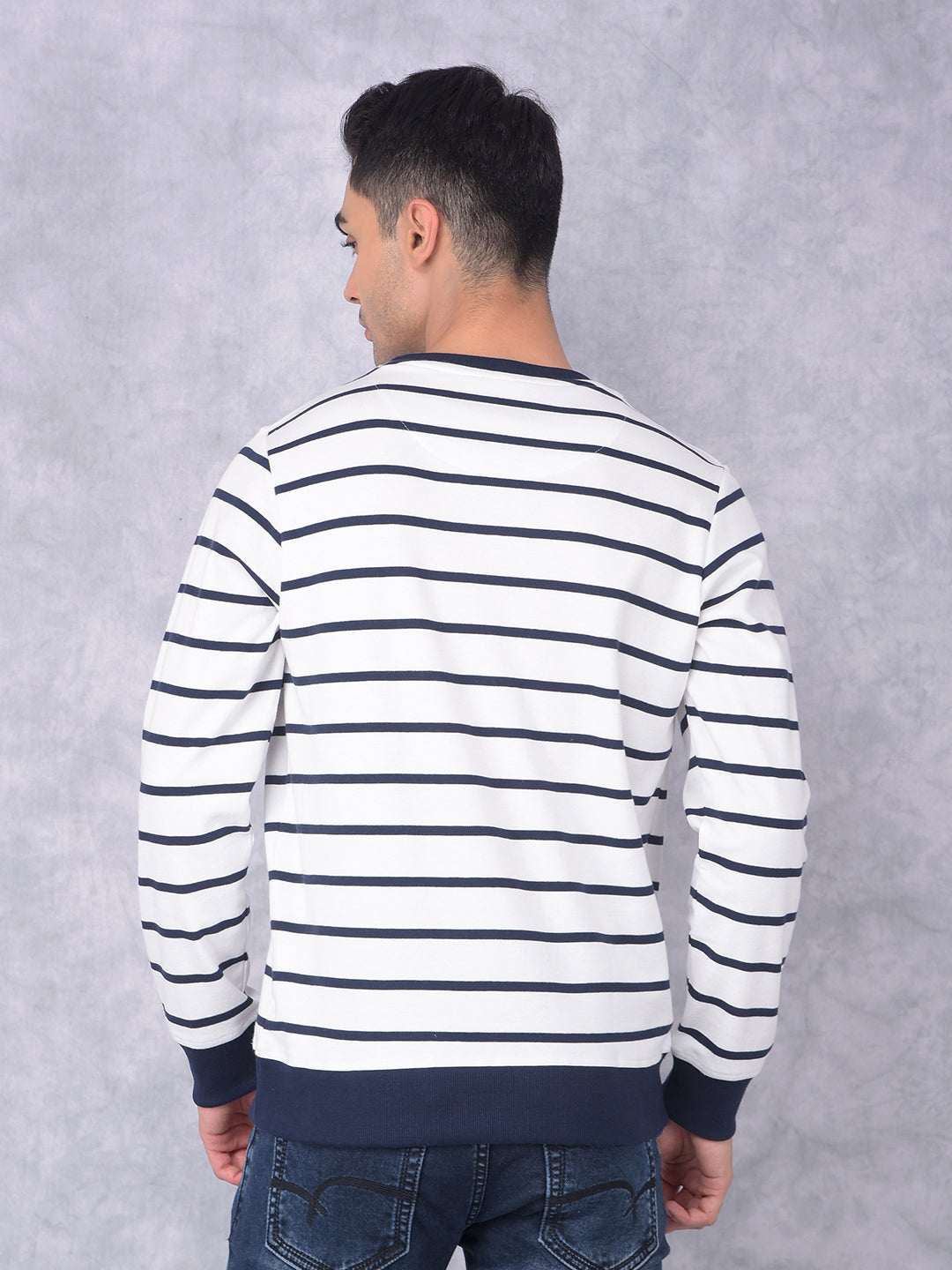 White Horizontal Stripes Sweatshirt-Men Sweatshirts-Crimsoune Club