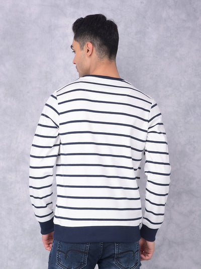 White Horizontal Stripes Sweatshirt-Men Sweatshirts-Crimsoune Club